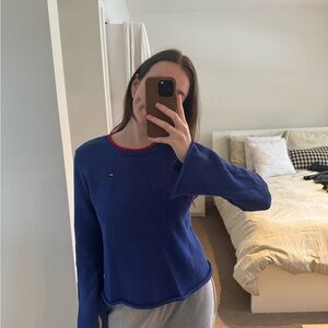 Vintage Tommy Hilfiger Blue Sweater with Red Trim